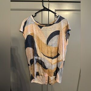 Rachel Zoe 100% Linen Artsy Top Womens XL Multicolor Boho Retro Coastal Tropical